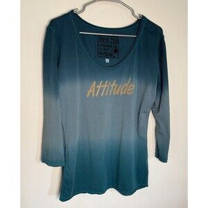 Sharon Cruise Long Sleeve T shirt "Attitude" Women's Size XL Blue Ombre